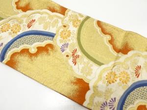 アンティーク　雪輪に笠松・菊唐草模様織り出し袋帯（材料）
